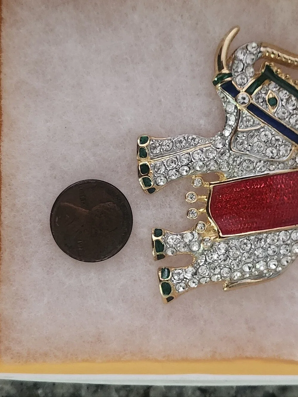 Sparkling Crystal Elephant Brooch with Red Enamel Saddle